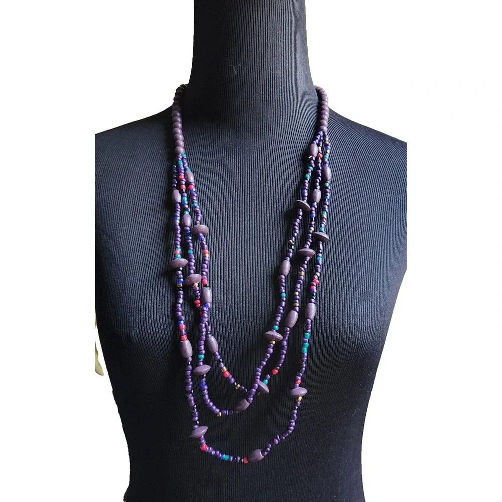 Multi-Strand Purple Beaded Necklace